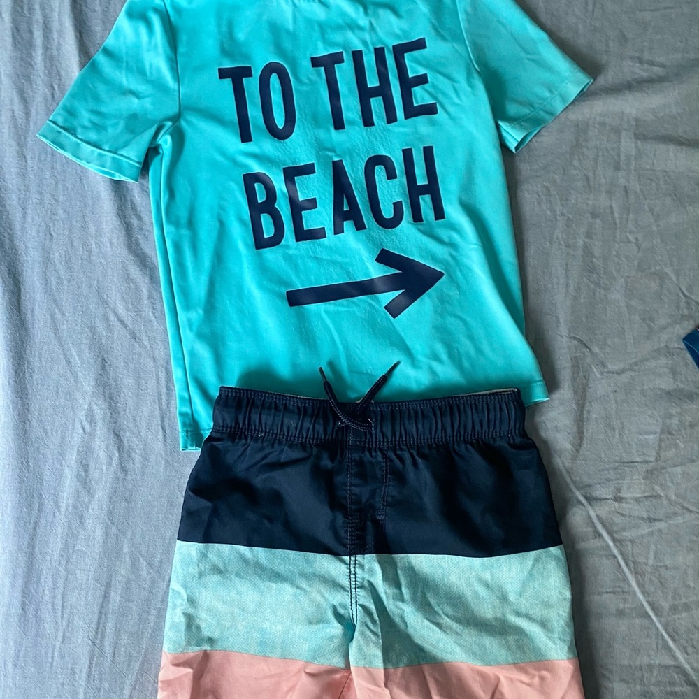 Boy swim trunks shorts and rash guard shirt set 4T